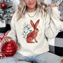 Large Sand Rabbit Folk Art Inspired Scandinavian Winter Christmas Illustrated Cozy Holiday Graphic Sweatshirt