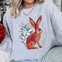 Medium Heather Sport Gray Rabbit Folk Art Inspired Scandinavian Winter Christmas Illustrated Cozy Holiday Graphic Sweatshirt