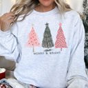 Large Ash Light Gray Pastel Christmas Trees Merry And Bright Holiday Print Ultra Cozy Fleece Sweatshirt