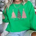 XXXL Irish Bright Green Pastel Christmas Trees Merry And Bright Holiday Print Ultra Cozy Fleece Sweatshirt