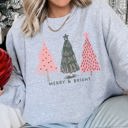 Medium Heather Sport Gray Pastel Christmas Trees Merry And Bright Holiday Print Ultra Cozy Fleece Sweatshirt