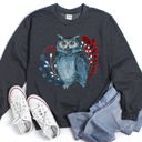 Small Dark Gray Heather Owl Folk Art Scandinavian Inspired Winter Christmas Nordic Owl Design Sweatshirt