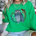 Medium Irish Bright Green Owl Folk Art Scandinavian Inspired Winter Christmas Nordic Owl Design Sweatshirt