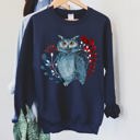 Medium Navy Owl Folk Art Scandinavian Inspired Winter Christmas Nordic Owl Design Sweatshirt