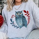 Medium Heather Sport Gray Owl Folk Art Scandinavian Inspired Winter Christmas Nordic Owl Design Sweatshirt