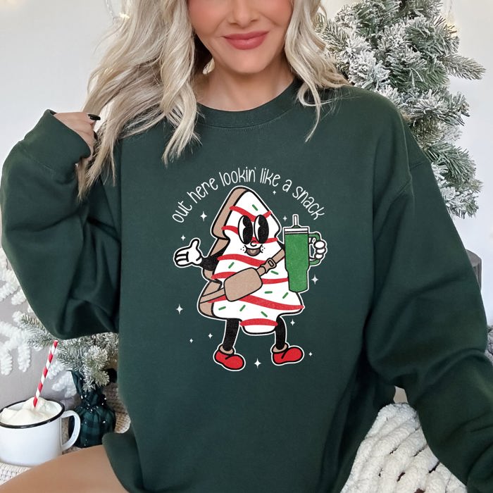 Out Here Looking Like A Snack Christmas Edition Festive Holiday Graphic Cozy Saying For The Season Sweatshirt