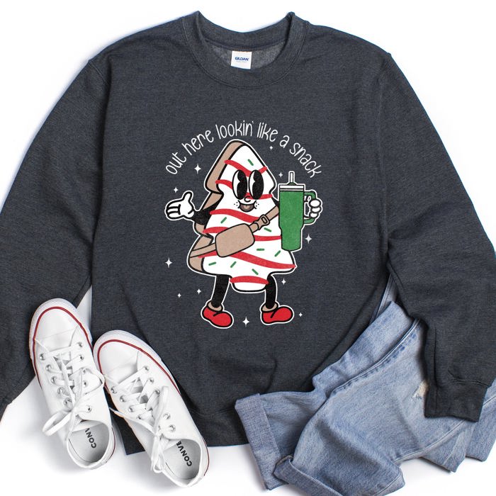 Out Here Looking Like A Snack Christmas Edition Festive Holiday Graphic Cozy Saying For The Season Sweatshirt