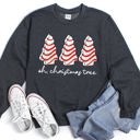 Medium Dark Gray Heather Oh Christmas Tree Snack Little Debbie Christmas Festive Print Vintage Sweatshirt