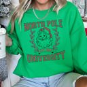 Large Irish Bright Green North Pole University Santa Retro Christmas Festive Holiday Theme Cozy Sweatshirt