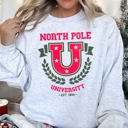 Medium Ash Light Gray North Pole University Retro Christmas Festive Winter Seasonal Graphic Sweatshirt