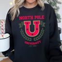 Medium Black North Pole University Retro Christmas Festive Winter Seasonal Graphic Sweatshirt
