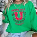 Large Irish Bright Green North Pole University Retro Christmas Festive Winter Seasonal Graphic Sweatshirt