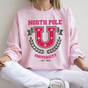 Small Light Pink North Pole University Retro Christmas Festive Winter Seasonal Graphic Sweatshirt