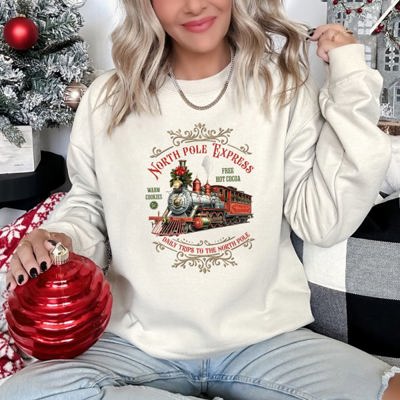 North Pole Express Vintage Christmas Cozy Cotton-Poly Fleece Holiday Edition Sweatshirt