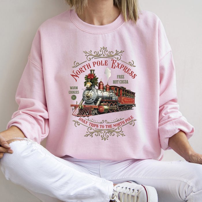 North Pole Express Vintage Christmas Cozy Cotton-Poly Fleece Holiday Edition Sweatshirt