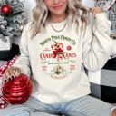 Large Sand North Pole Candy Company Christmas Collection Festive Holiday Treats Theme Sweatshirt