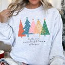XL Ash Light Gray Most Wonderful Time Retro Christmas Trees Holiday Edition Vintage Graphic Sweatshirt