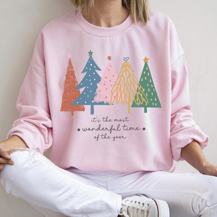 Most Wonderful Time Retro Christmas Trees Holiday Edition Vintage Graphic Sweatshirt