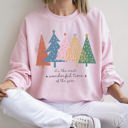 Small Light Pink Most Wonderful Time Retro Christmas Trees Holiday Edition Vintage Graphic Sweatshirt