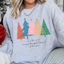 Large Heather Sport Gray Most Wonderful Time Retro Christmas Trees Holiday Edition Vintage Graphic Sweatshirt