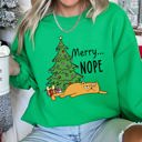 XL Irish Bright Green Merry Nope Cat Christmas Cozy Fleece Lined Holiday Humor Graphic Cat Lover Sweatshirt