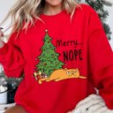 XXL Red Merry Nope Cat Christmas Cozy Fleece Lined Holiday Humor Graphic Cat Lover Sweatshirt