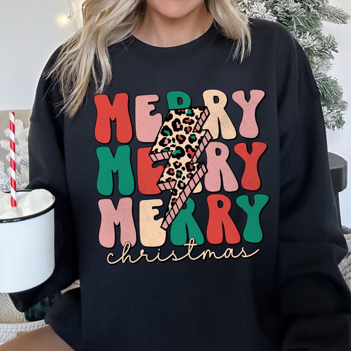Merry Christmas Retro Leopard Print Cozy Festive Snowflake Graphic Christmas Cheer Holiday Sweatshirt