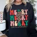 Large Black Merry Christmas Retro Leopard Print Cozy Festive Snowflake Graphic Christmas Cheer Holiday Sweatshirt