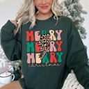 Medium Forest Green Merry Christmas Retro Leopard Print Cozy Festive Snowflake Graphic Christmas Cheer Holiday Sweatshirt