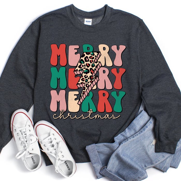 Merry Christmas Retro Leopard Print Cozy Festive Snowflake Graphic Christmas Cheer Holiday Sweatshirt