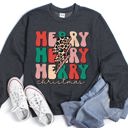 Medium Dark Gray Heather Merry Christmas Retro Leopard Print Cozy Festive Snowflake Graphic Christmas Cheer Holiday Sweatshirt