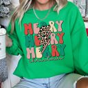 Medium Irish Bright Green Merry Christmas Retro Leopard Print Cozy Festive Snowflake Graphic Christmas Cheer Holiday Sweatshirt