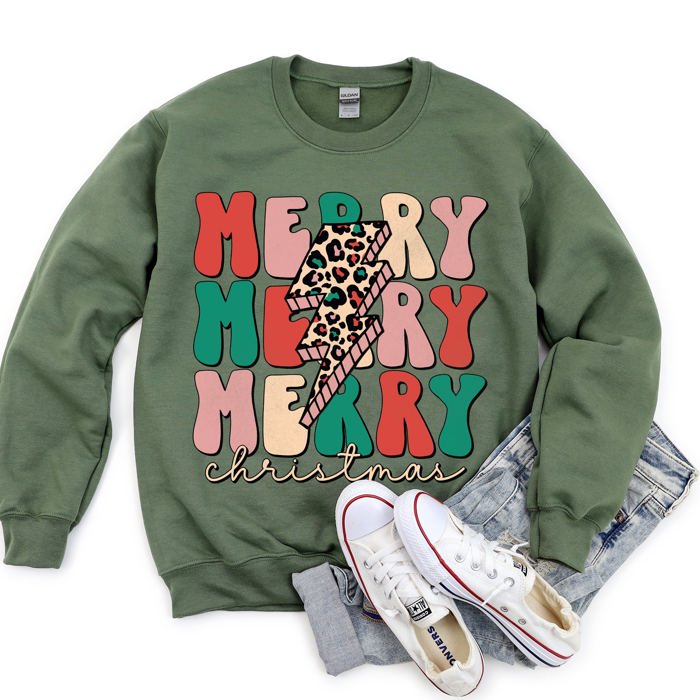 Merry Christmas Retro Leopard Print Cozy Festive Snowflake Graphic Christmas Cheer Holiday Sweatshirt