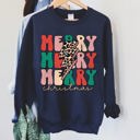 Small Navy Merry Christmas Retro Leopard Print Cozy Festive Snowflake Graphic Christmas Cheer Holiday Sweatshirt