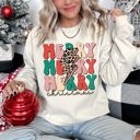 Medium Sand Merry Christmas Retro Leopard Print Cozy Festive Snowflake Graphic Christmas Cheer Holiday Sweatshirt