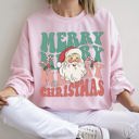  Merry Christmas Retro Santa Cozy Fleece Lined Vintage Graphic Holiday Artwork Series Sweatshirt