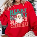  Merry Christmas Retro Santa Cozy Fleece Lined Vintage Graphic Holiday Artwork Series Sweatshirt