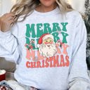 XL Ash Light Gray Merry Christmas Retro Santa Cozy Fleece Lined Vintage Graphic Holiday Artwork Series Sweatshirt