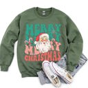 Medium Military Green Merry Christmas Retro Santa Cozy Fleece Lined Vintage Graphic Holiday Artwork Series Sweatshirt
