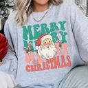 Small Heather Sport Gray Merry Christmas Retro Santa Cozy Fleece Lined Vintage Graphic Holiday Artwork Series Sweatshirt