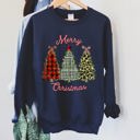  Merry Christmas, Leopard Print and Plaid Trees Seasonal Holiday Design Sweatshirt