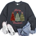 XXL Dark Gray Heather Merry Christmas, Leopard Print and Plaid Trees Seasonal Holiday Design Sweatshirt