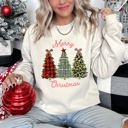 XXXL Sand Merry Christmas, Leopard Print and Plaid Trees Seasonal Holiday Design Sweatshirt