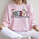 Large Light Pink Merry Christmas Festive Greeting With Classic Bold Script Cozy Fleece Lined Sweatshirt