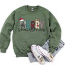Small Military Green Merry Christmas Festive Greeting With Classic Bold Script Cozy Fleece Lined Sweatshirt