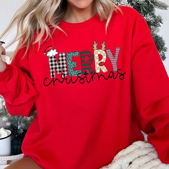 Merry Christmas Festive Greeting With Classic Bold Script Cozy Fleece Lined Sweatshirt