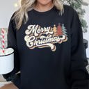 Small Black Merry Christmas, Retro Trees Holiday Cheer Vintage Nordic Style Graphic Art Print Sweatshirt