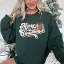 XXXL Forest Green Merry Christmas, Retro Trees Holiday Cheer Vintage Nordic Style Graphic Art Print Sweatshirt