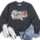 XL Dark Gray Heather Merry Christmas, Retro Trees Holiday Cheer Vintage Nordic Style Graphic Art Print Sweatshirt