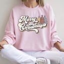 XXL Light Pink Merry Christmas, Retro Trees Holiday Cheer Vintage Nordic Style Graphic Art Print Sweatshirt